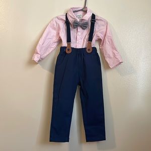 Toddler button down and overall outfit